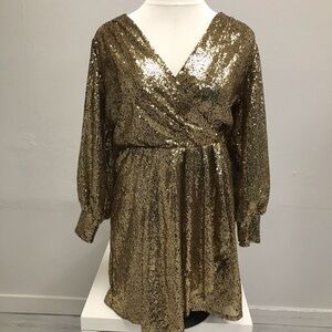 Eloquii Gold Sequin Faux Wrap Dress - NWT Size 20